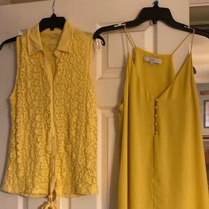 LOFT Yellow Lace and Button-Detail Tops